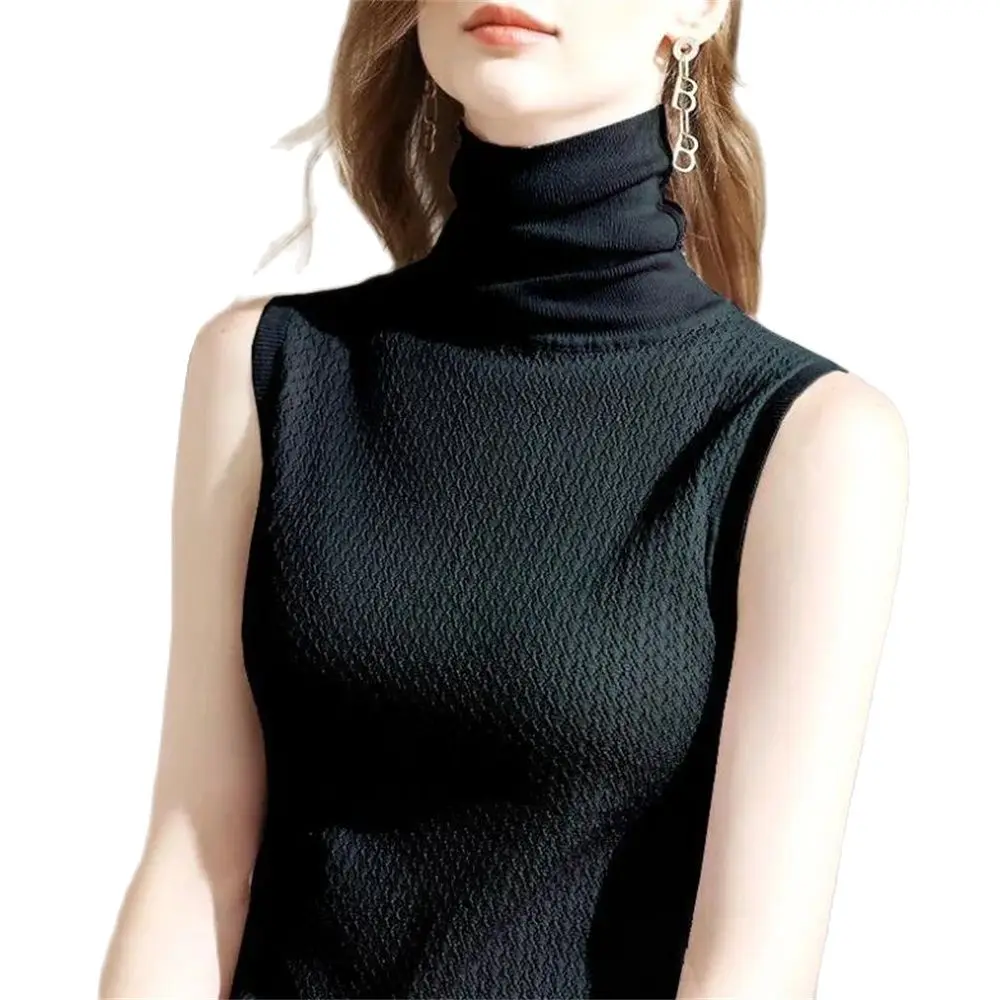 Novo sexy sem mangas camisola feminina camisola de gola alta camisola de tricô fino feminino pulôveres de inverno