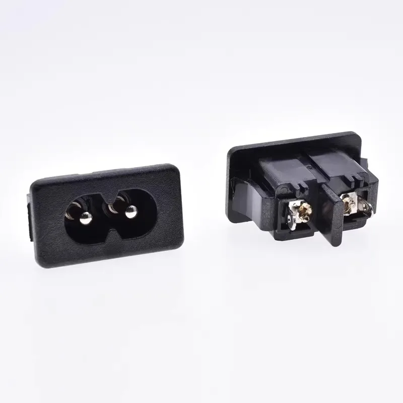 10Pcs AC 250V 2.5A Socket Connector IEC320 C8 Black 2 Terminal Power Plug Inlet Socket AC 250V 2.5A