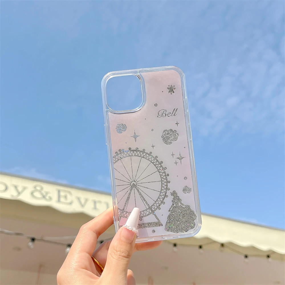 Quicksand Cute Princess Phone Case For iPhone 15 14 Plus 13 12 11 Pro Max Cinderella Flowers Hard Back Cover for iphone 16