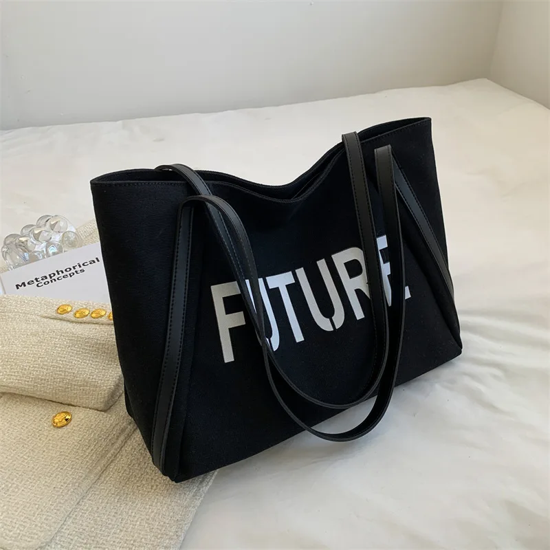 Letter printed three-dimensional texture canvas bag 2024 new minimalist student backpack casual large capacity shoulder bag