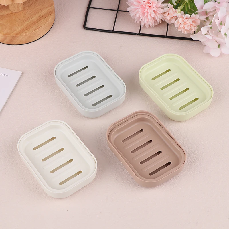 2 Pcs No Punching Required Double Layer Soap Box With Lid Plastic Soap Box Portable Home Bathroom Drainage Soap Dish