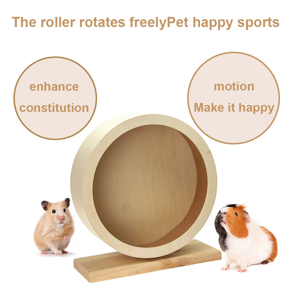 Natural Wood Hamster Wheel Running Toy Multipurpose Guinea Pig Rotatory Wheel Exercise Small Pet Sports Wheel for Hamster Mice