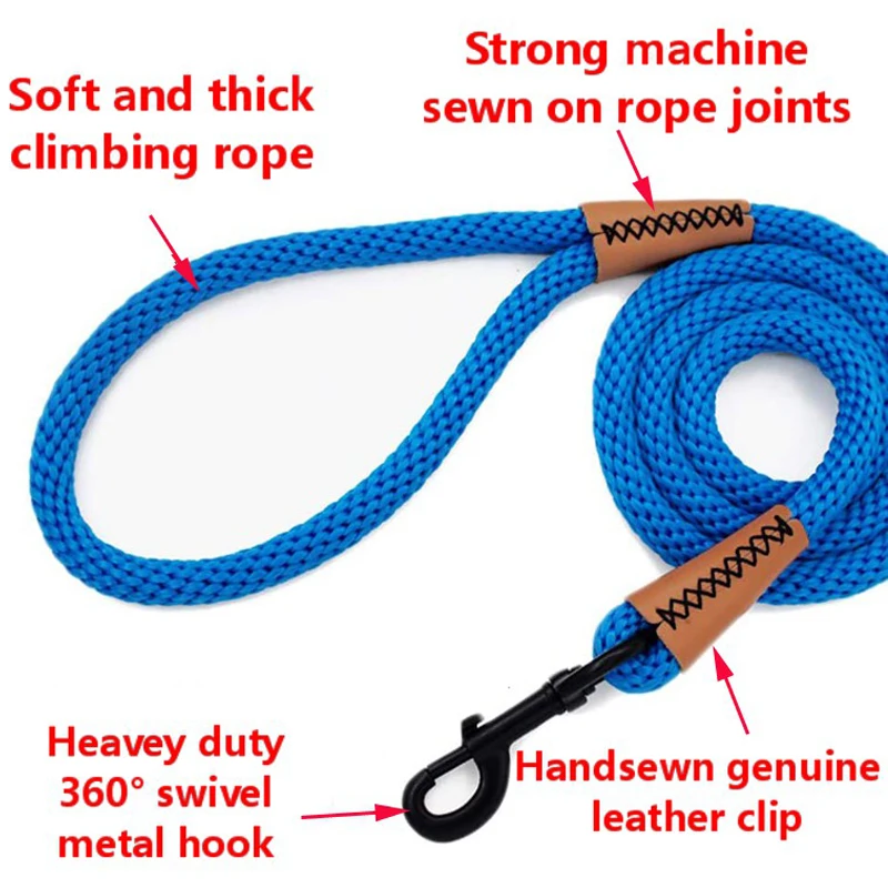 6FT Dog Leash Strong Nylon Climbing dogs Leash with Leather Tailor Connection for Small Medium Large Pets Leashes