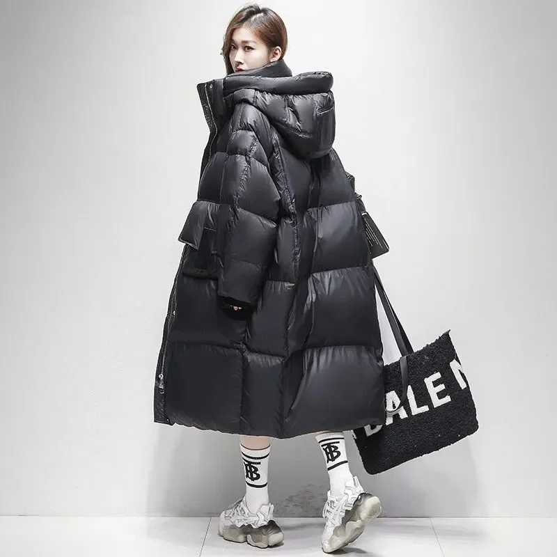 New Down Jacket For women 2024 Winter Korean Loose Bread Jackets Thicken White duck down Coat Female Hooded Long Parka Overcoat