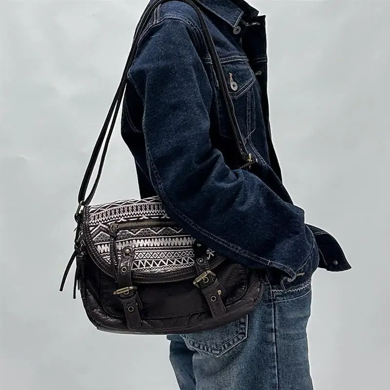 

n Sle Soft Leather Saddle Bag Crossbody oulder Bag Ethnic Trendy Women's Handbag Faionable Accory