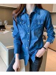 Denim Shirt Vrouwen 2023 Lente En Herfst Nieuwe Dunne Onderkant Shirt Trend