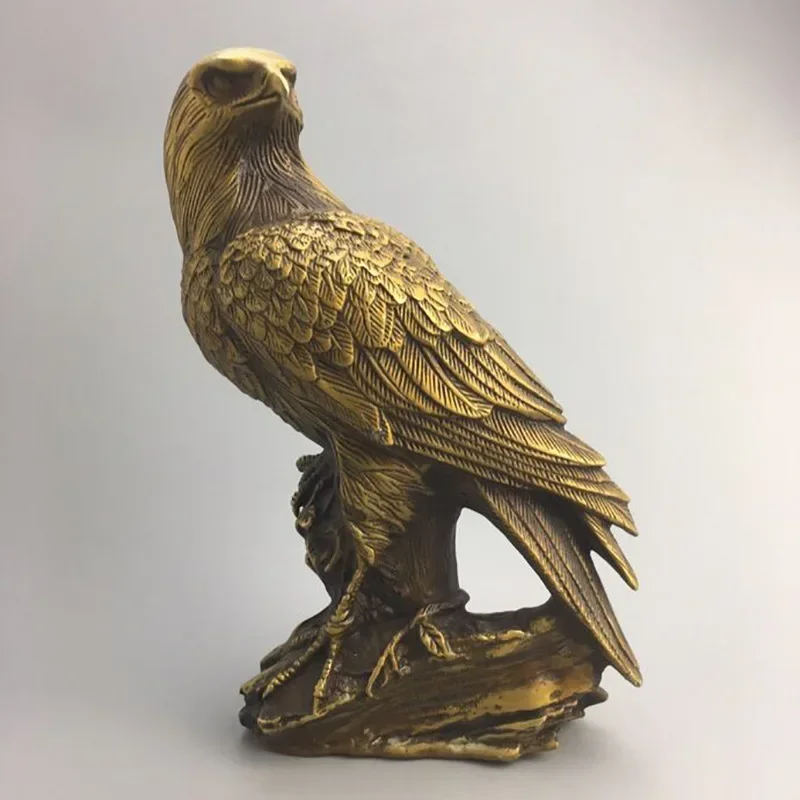 

23cm China's Archaize Brass Exquisite Workmanship Eagle Statue Home Porch Auspicious Ornaments Desktop Lucky Money Decor