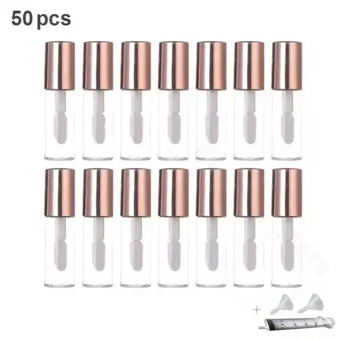 50pcs 2ML 빈 투명 PE 립글로스 튜브 플라스틱 립 밤 튜브 립스틱 미니 샘플 화장품 용기 로즈 골드