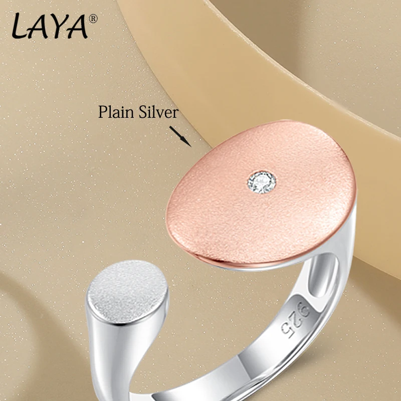 LAYA 925100% Sterling Silver Shiny Zircon Satin Open Cut Ring Minimal Geometric Irregular Open Creative Handmade Jewelry 2022