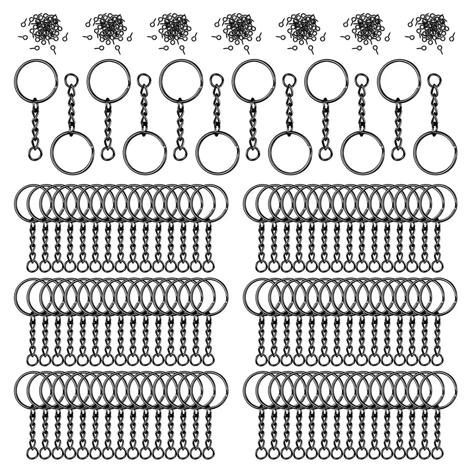 

Разделенный брелок для ключей, комплект черной металлической цепи с кольцами для прыжков и винтовыми штифтами для изготовления брелоков своими руками