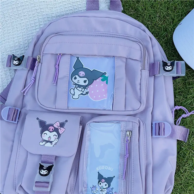 Kuromi Mochila tas ransel anak perempuan, tas bahu kapasitas besar tahan air motif Anime, tas hadiah modis untuk wanita