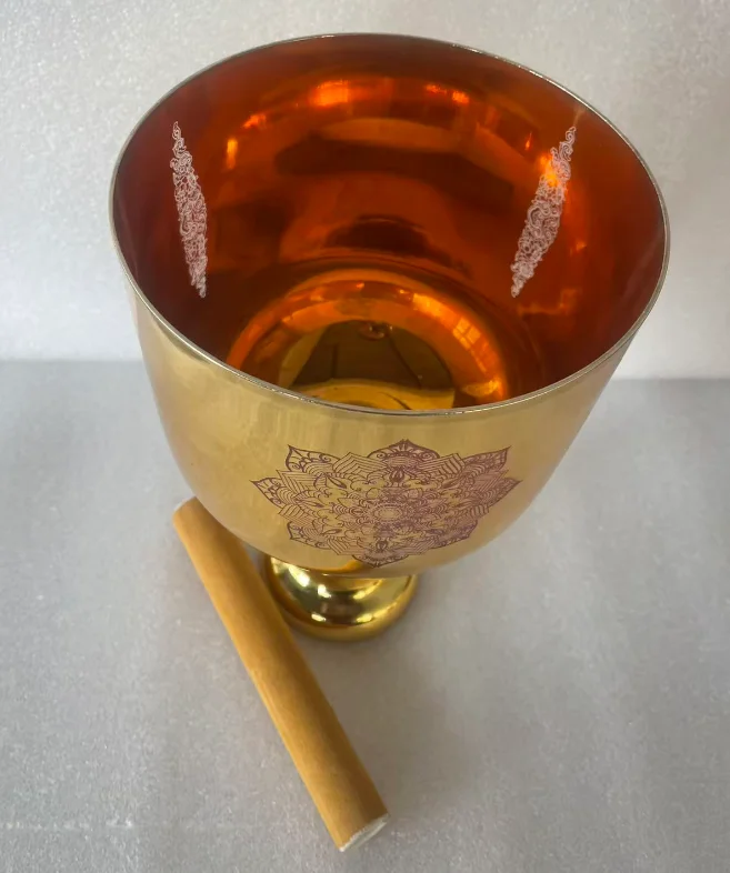 Inventory Clearance Sale：3rd octave  440Hz perfect G note Throat chakra golden crystal singing chalice with engraved