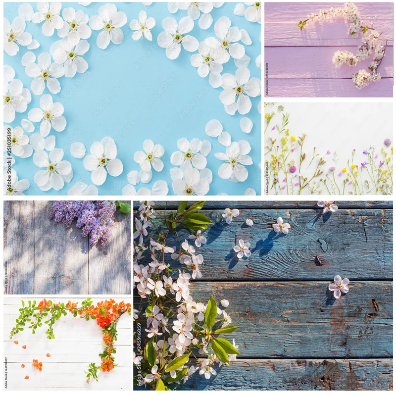 

SHENGYONGBAO Art Fabric Spring Photography Backdrops Props Flower Wood Planks Photo Studio Background PUO-05