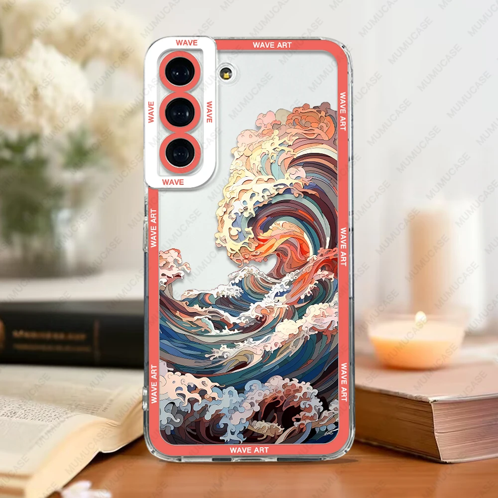 Case For Samsung Galaxy S25 S24 S20 S21 FE S22 S23 Ultra A13 A32 A33 A50 A52 A53 A73 A54 A14 Soft Cover Japanese Wave Art