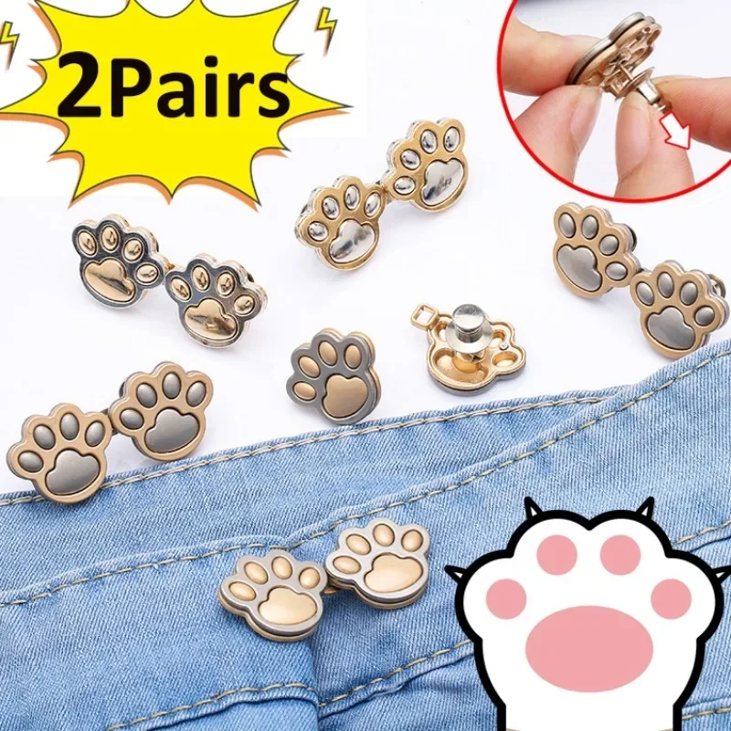 Sewing-Free Adjustable Jean Button Cute Cat Claw Waist Buckle Snap Pants Buckle Extender Replacement Jeans Button Brooches Pins