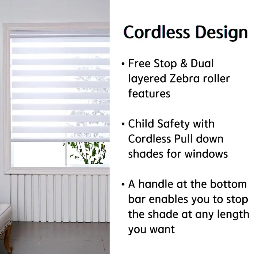 Modern 4 Colors Jacquard Cordless Zebra Blinds Free Stop Dual Customized Window Shades For Living Room