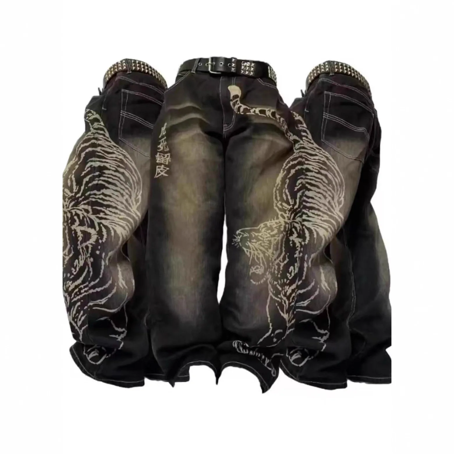 

Модные свободные джинсы с принтом для мужчин, прямые джинсы со средней посадкой, повседневные удобные джинсы из денима для подростков