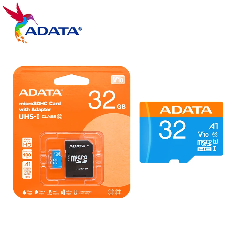 ADATA-Cartão Micro SD com Adaptador para Telefone, Cartão de Memória de Alta Velocidade, SDXC, A1, C10, UHS-I, 32GB, 64GB, 128GB, 256GB