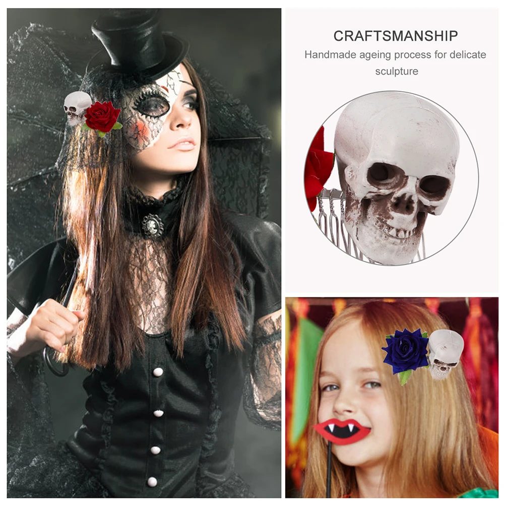 

3 Pcs Skull Hair Clip Halloween Headpiece Party Combs Clips Hairpin Spider