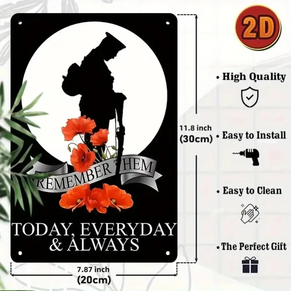 Veteran Soldier Memorial Tin Sign Remember Them Poppy Flower Retro Metal Plate Remembrance Day Wall Hanging Decor