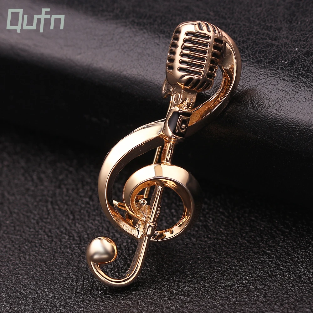 Gold Color Microphone Music Note Brooches Enamel Pin For Women Men Singer Party Concert Accessories Gift Jewelry