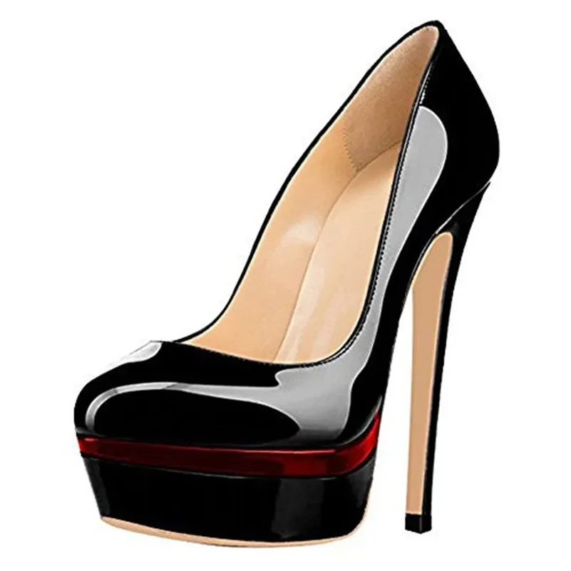 Women\'s High Heel Round Toe 16cm Thin Platform Matte Patent Leather Stiletto Slip on Pumps for Party Shoes Big Size34-46