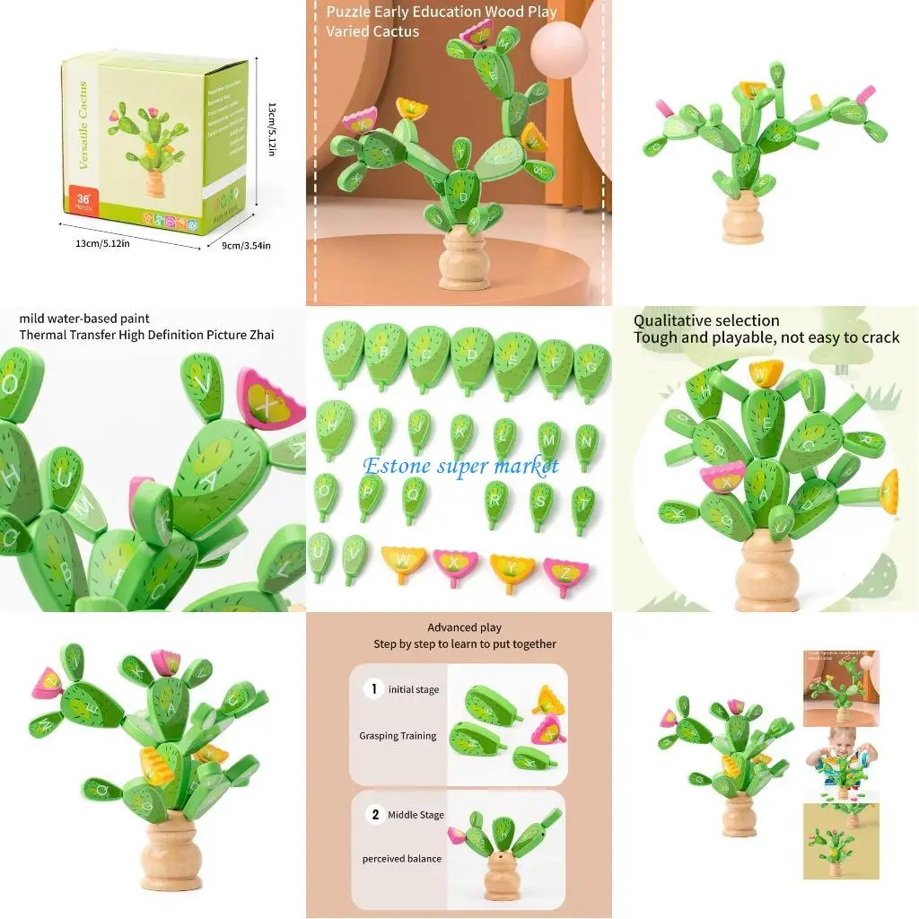 

090B Cactus Stacking Blocks, Gifts for Toddlers 3-6 Toy Cactus Balancing Blocks