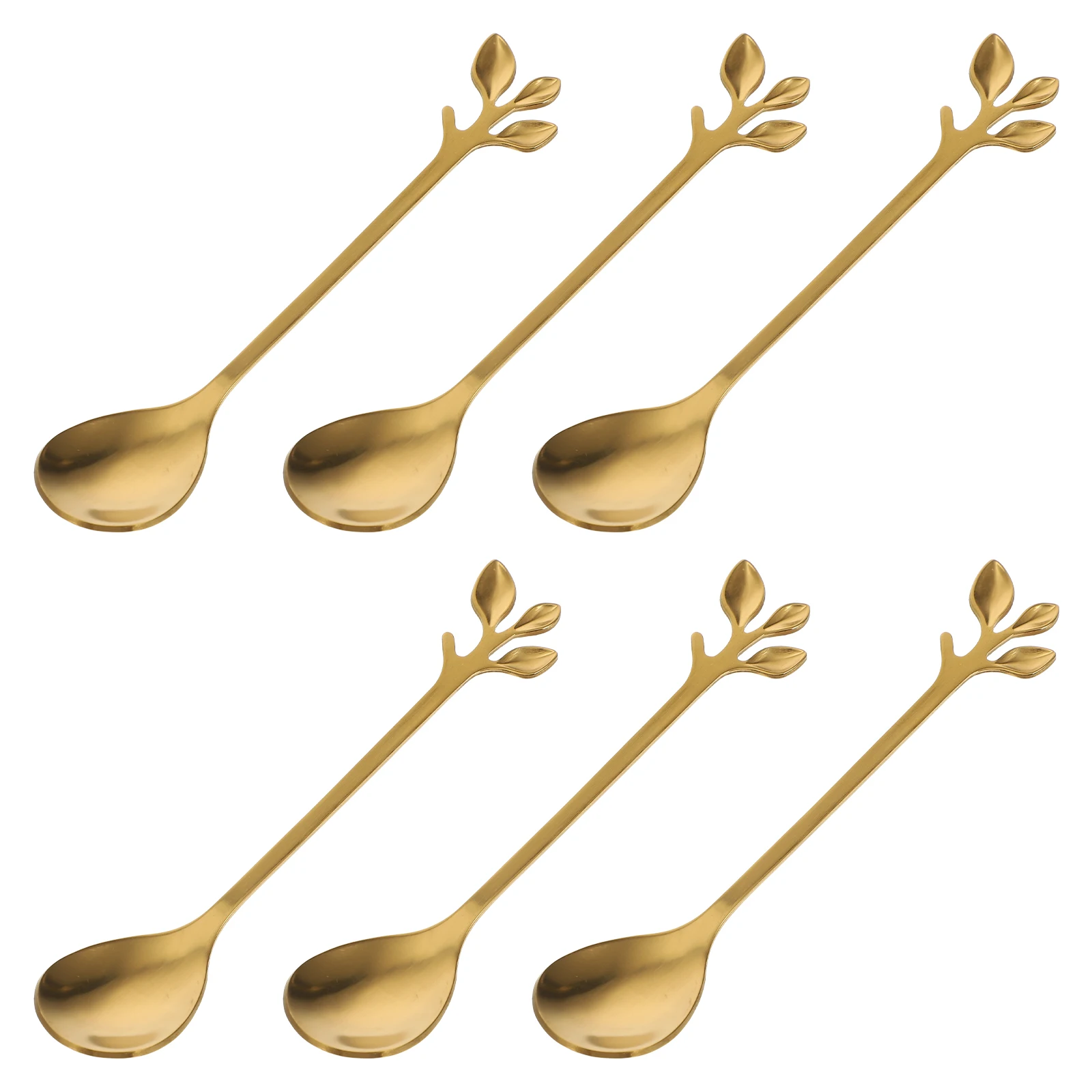 

6 Pcs Leaf Shape Stainless Steel Spoons Long Handle Dessert Coffee Ice Cream Scoops Food Grade Travel Home Use