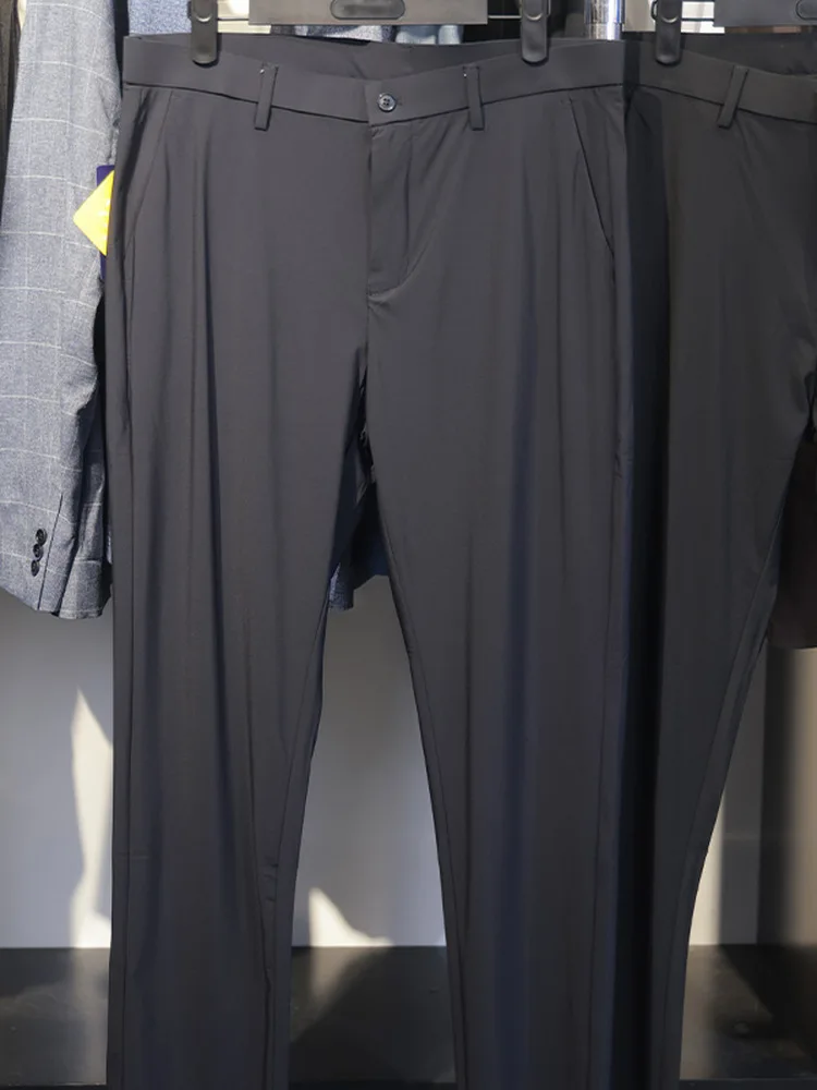 

Мужские повседневные брюки из эластичного молочного ледяного шелка, весенне-осенние роскошные прямые длинные брюки с высокой эластичной резинкой на талии и принтом