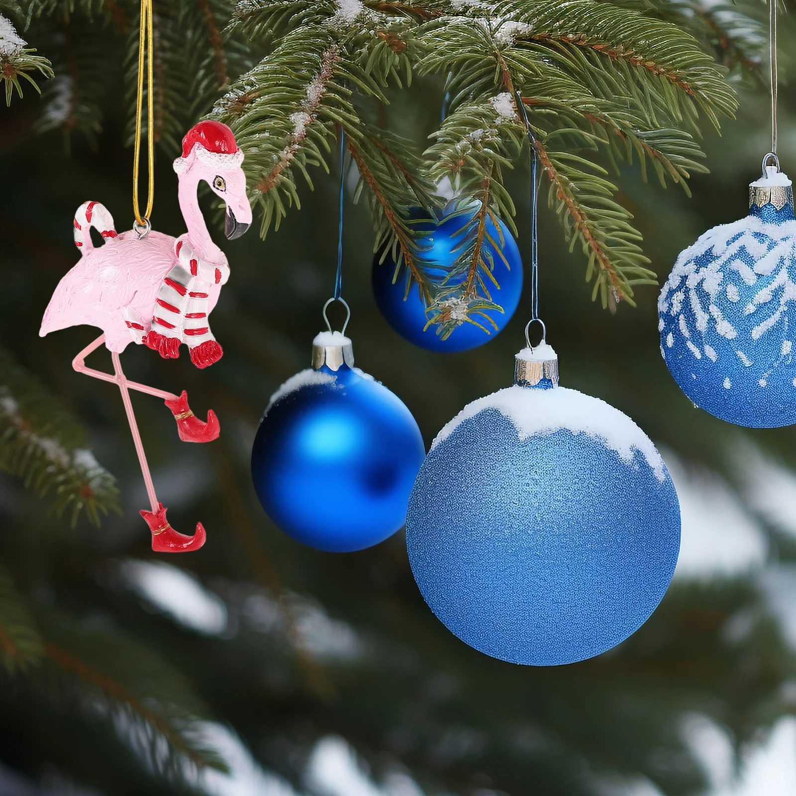 

Cute Pink Flamingo Christmas Ornament Santa Claus Holiday Decor Xmas Tree Hanging Pendant Mini Animal Tropical Beach Style Party