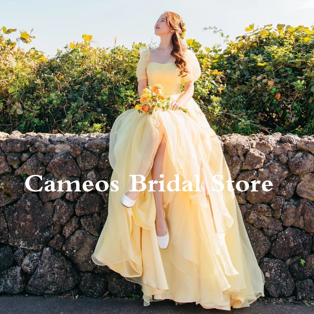 SONDR Square Collar 드레스  Evening Dress Puff Sleeves  Made Organza Korea Yellow Formal Prom Dress  Evening Gown Bridal Customized