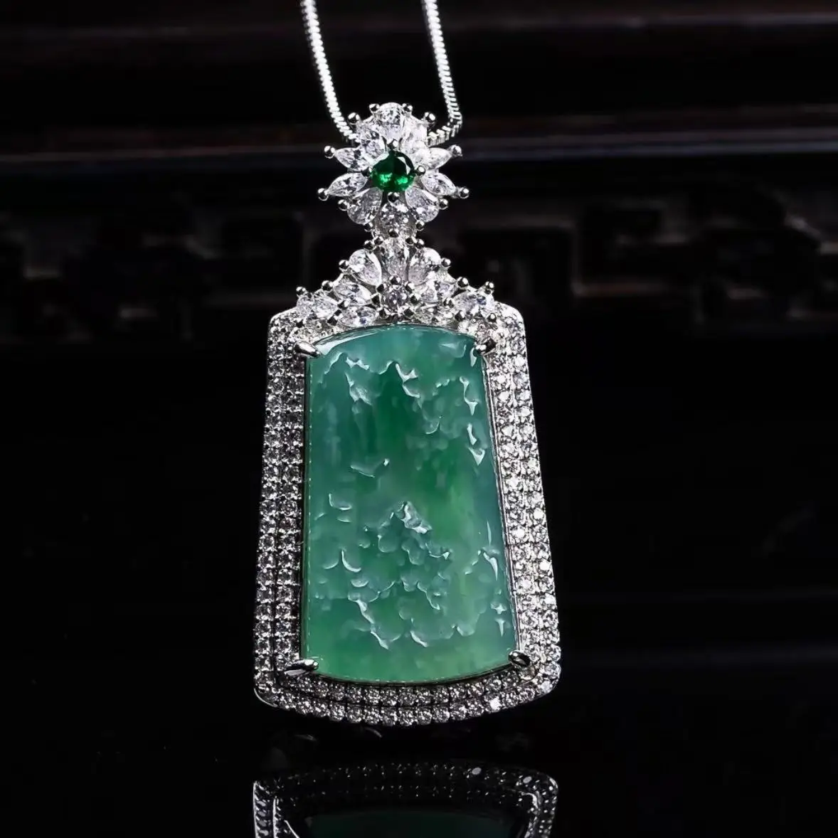 

Мьянманский жадеит пейзаж кулон ожерелье талисманы модный настоящий нефрит 925 серебро винтажные роскошные очаровательные подарки для женщин