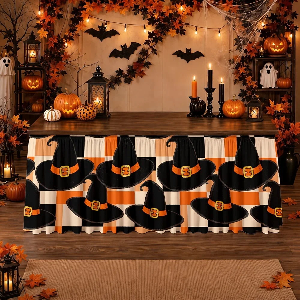 Tablecloth, Halloween, Magic, Witch's Hat, Orange and Black Checkered Pattern, Festival, Send a Giftxzj