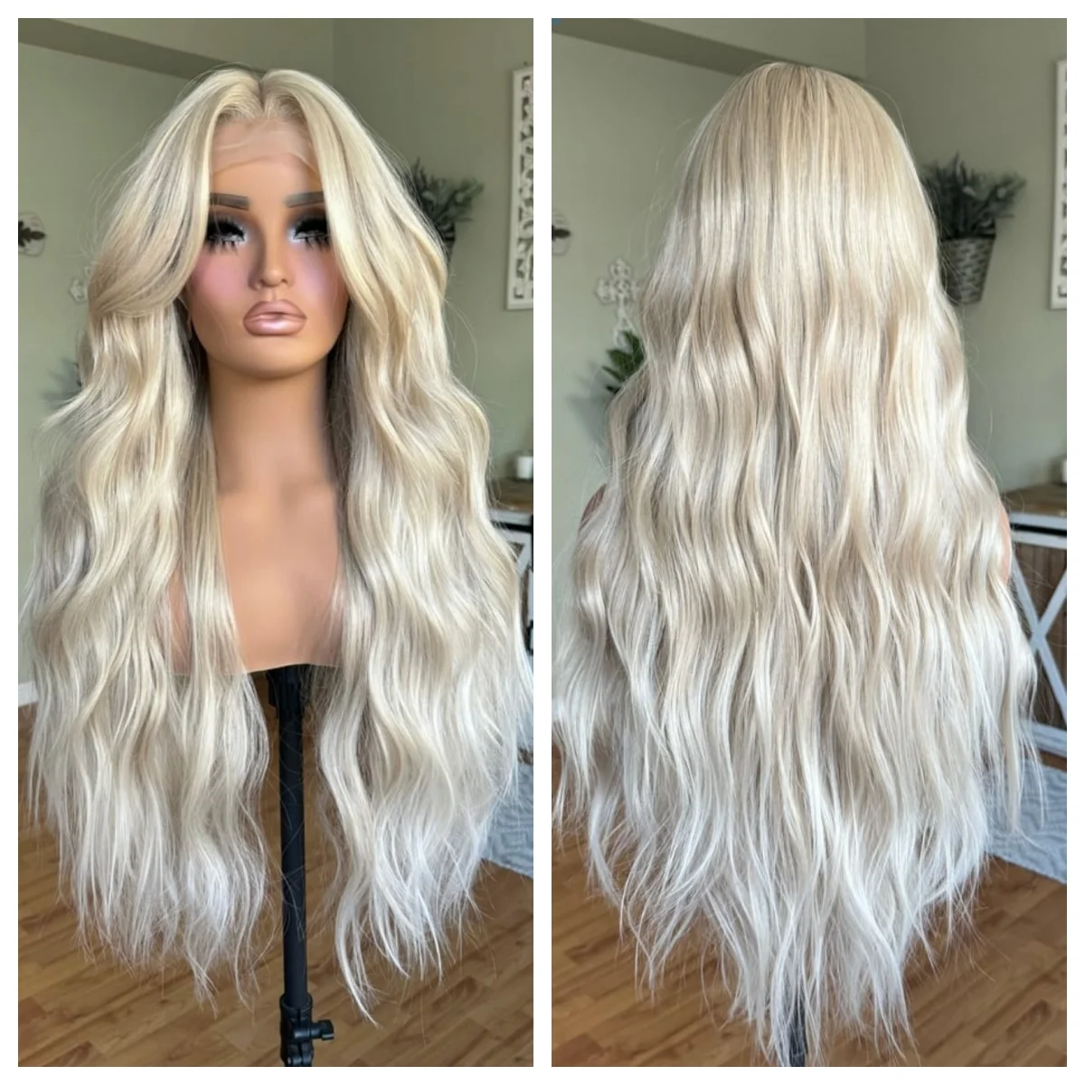 

Natural Women Lace Wigs For lady Daily Use Platinum Blonde Wig Long Silky Loose Wave Wig Thick Density Wig