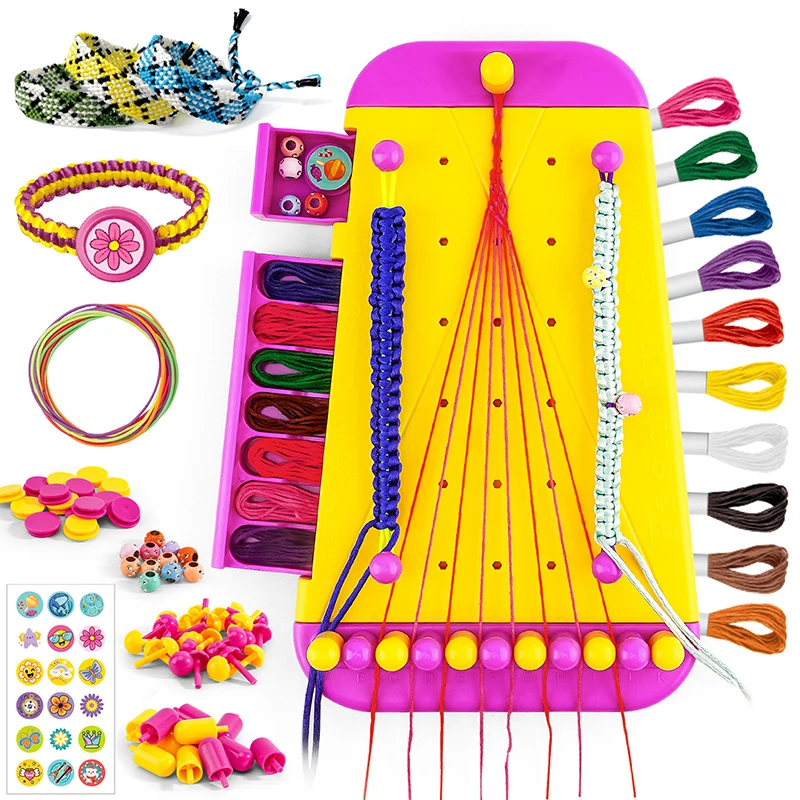 2 In 1 Kids Bracelet Making Kit DIY Jewelry Craft Set Weaving Board With Elastic Cords Beads Pegs Handmade Creative Toy Gift For