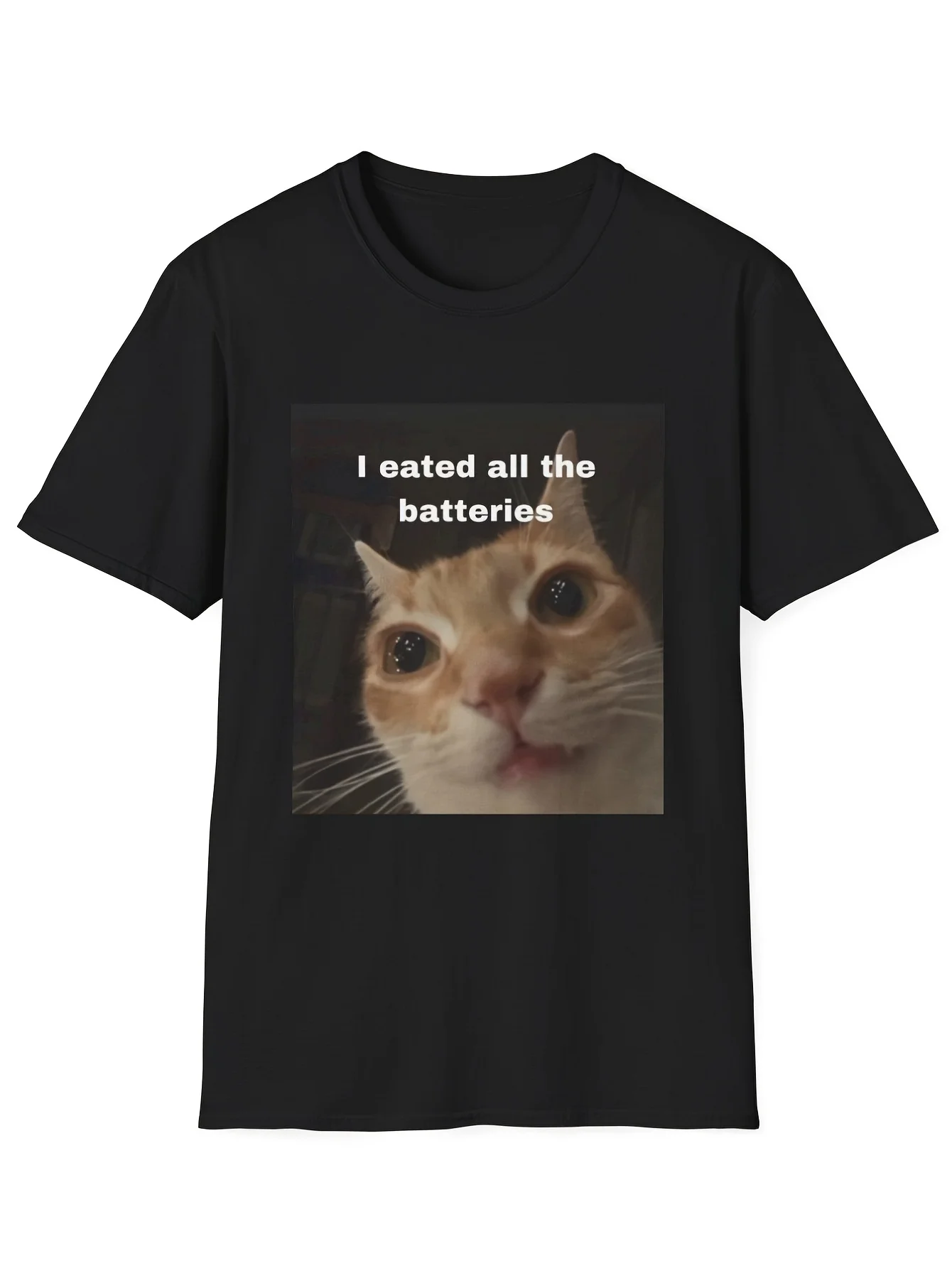 Unisex T-Shirt for Cat Lovers, Humorous Meme Shirt, Playful Fashion Apparel, Perfect Gift for Friends, Featuring Ginger-Colored Cats and Battery Quotes, Made from Soft Fabric