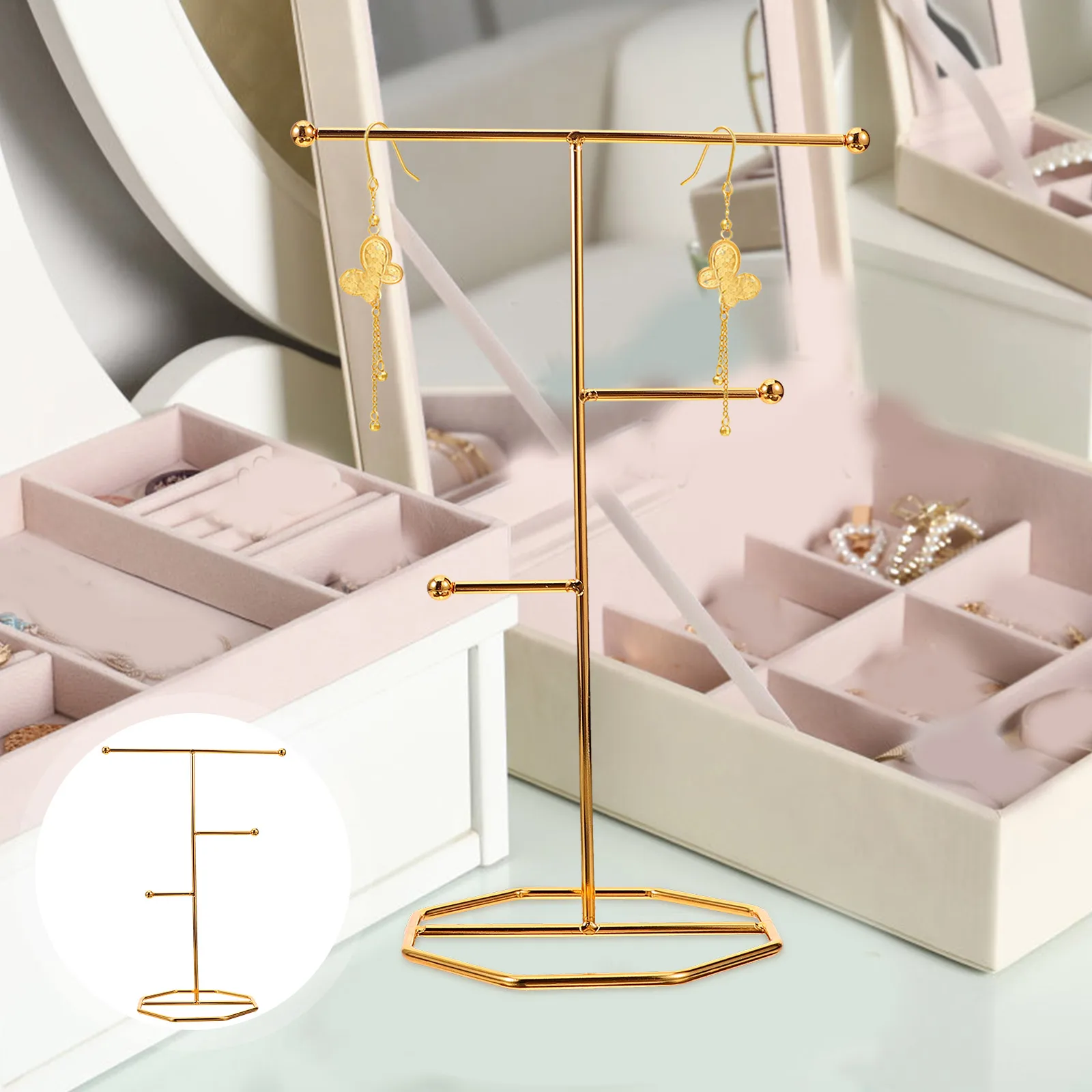 

Multifunctional Iron Jewelry Display Stand For Necklaces Earrings Bracelets Organizer Rack Tabletop Storage Decorative Stand