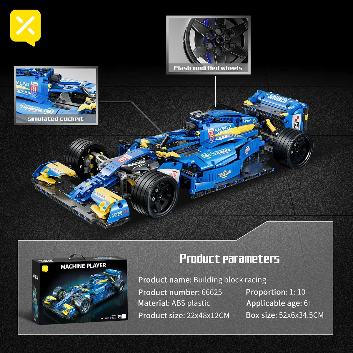 Kbox Blue F1 Formula Racing Car Building Block Model 1:10 مقياس مثالي لعبة المكعبات القابلة للجمع لتزيين سطح المكتب