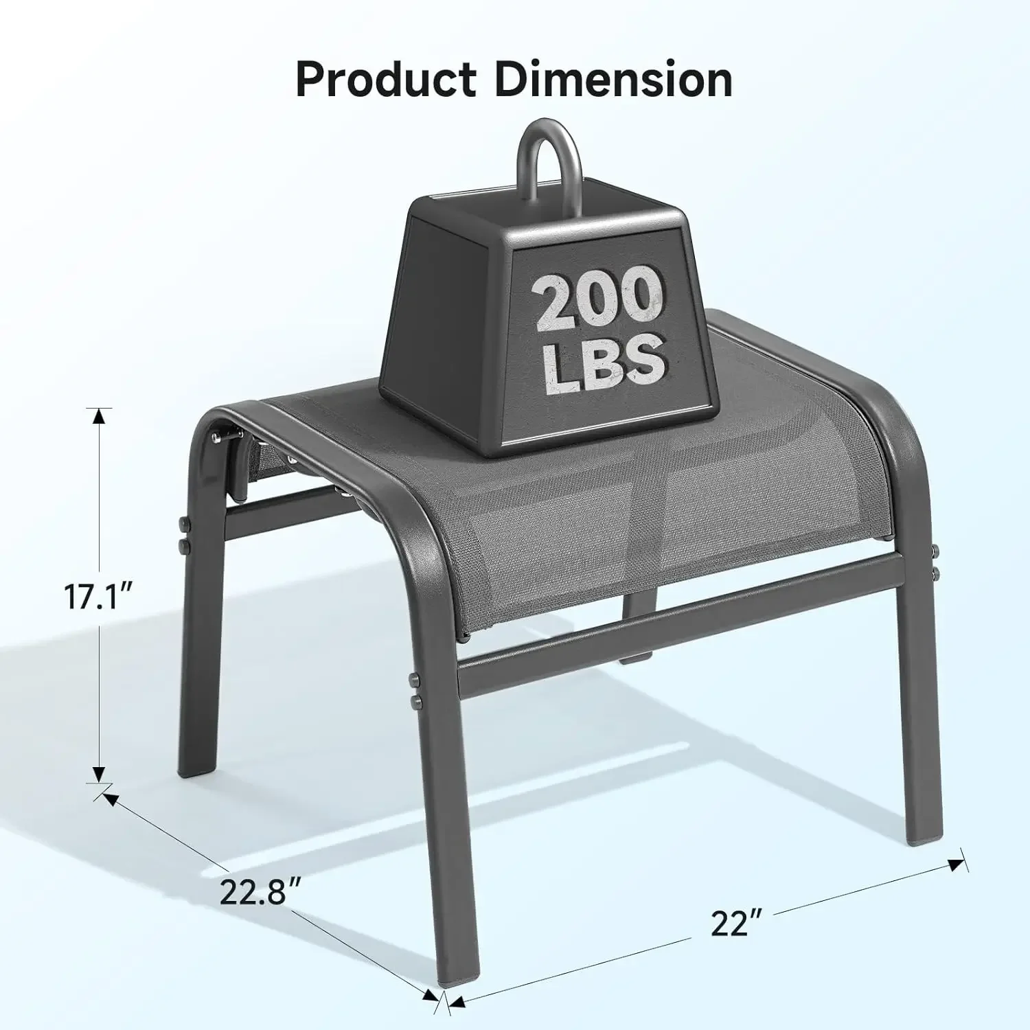 Outdoor Ottoman Set of 2, All Weather Foot Stool with Supportive Textliene and Metal Frame, Stackable Oversized Foot Rest