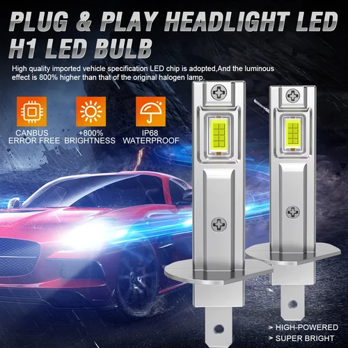 Imagen 2 del producto Bombillas de faros LED H1 para luces antiniebla CANBUS de coche 500W 50000LM Mini faro automático Chips CSP de alta potencia 12V/24V + 800% de brillo
