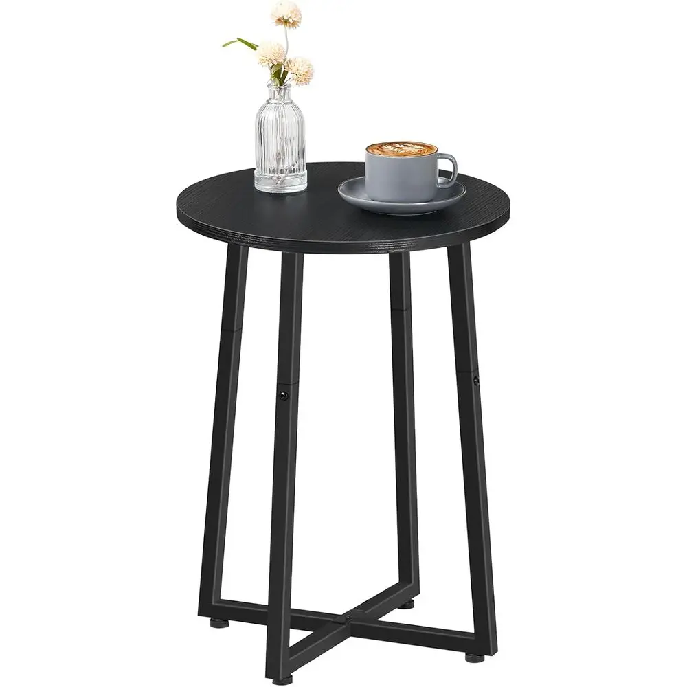 

Round Metal Pedestal Accent Table, 15.7 Nightstand for Living Room, Bedroom, or Balcony, Black