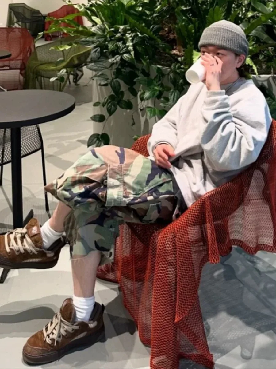 

Parisian Vintage M65 American Waed Baggy Camouflage Cargo orts Summer Youth Casual Pants Loose Straight Leg Zipper mid Hi...