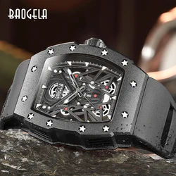 BAOGELA Chronograph Quartz Watches for Men Military Sport Silicone Strap Waterproof Wristwatch with Tonneau Dial Auto Dropship