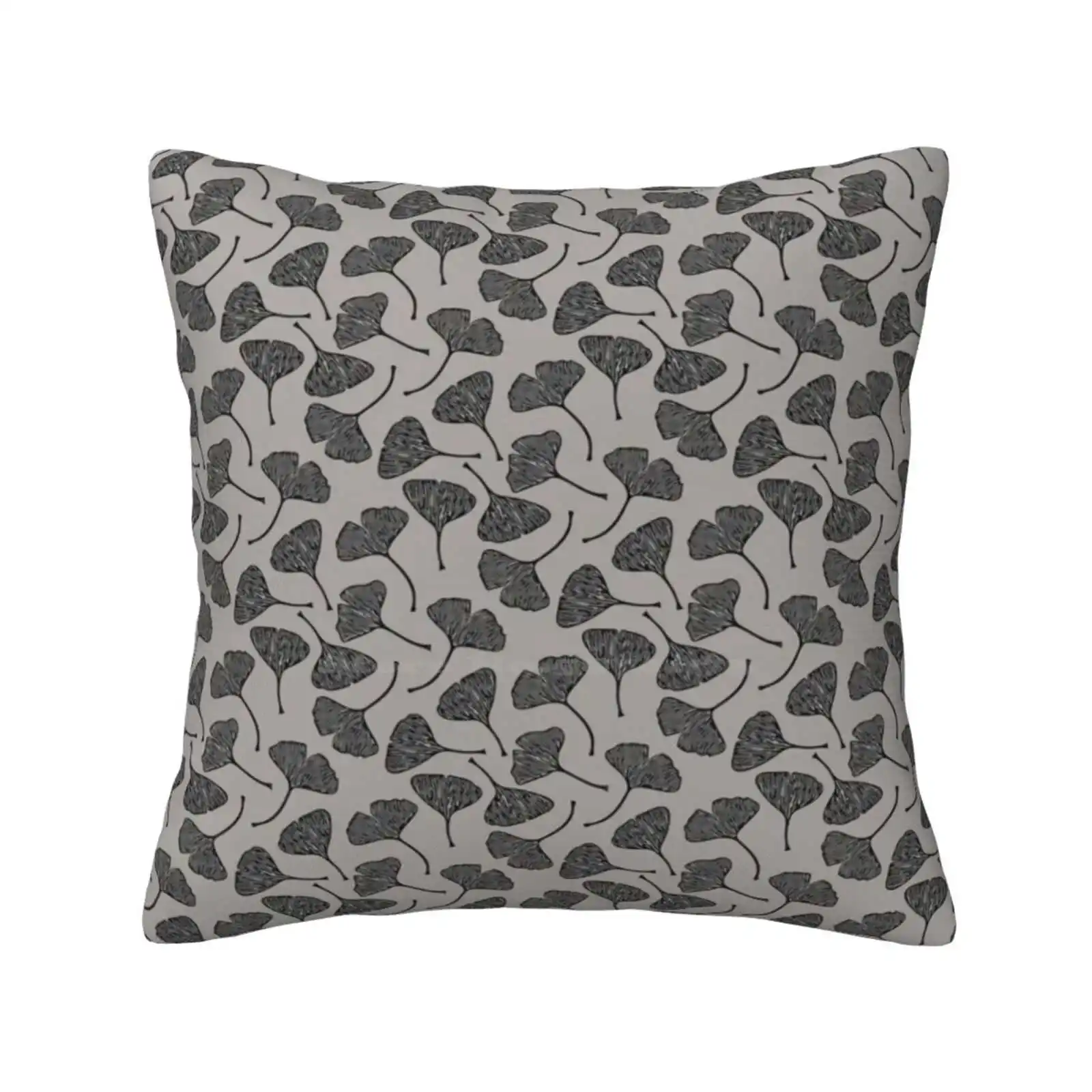 Ginkgo Vector Black On Warm Grey Bedroom Office Hug Pillowcase Ginkgo Ginko Gingko Leaf Leaves Nature Black Grey Gray Warm