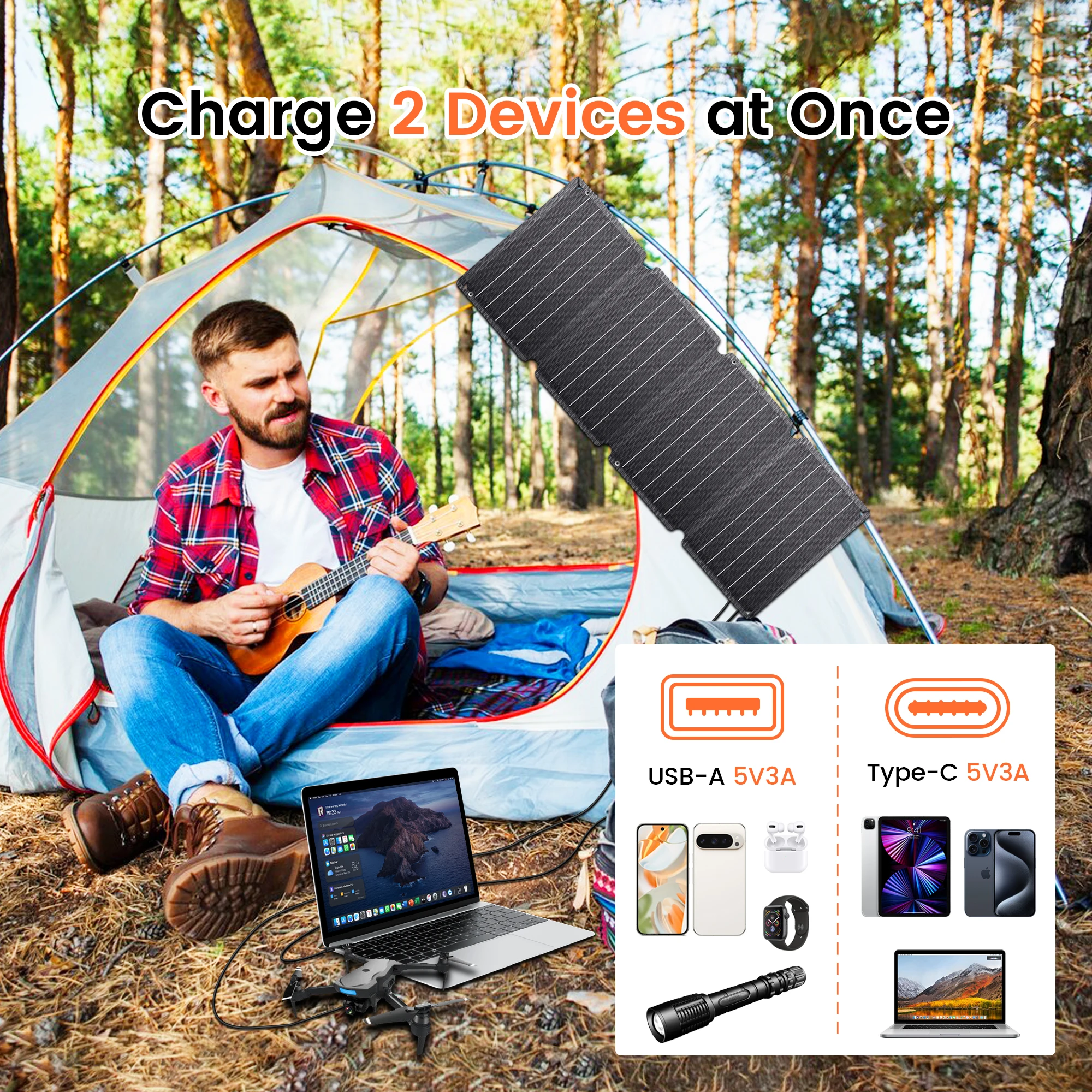 CTOLITY 36W 14V Carregador Solar Dobrável MPPT Painel Solar com DC, USB para Smart Phone Tablets e Acampamento ao Ar Livre Caminhadas