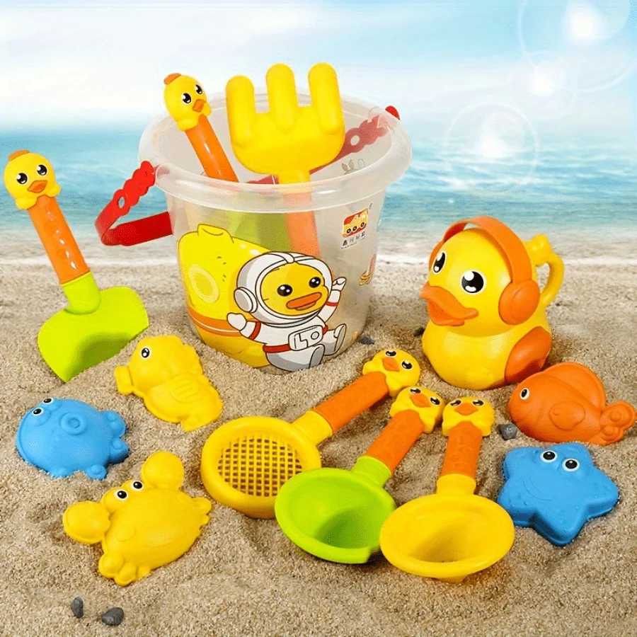 14-piece beach toy set duck beach toys beach play sand play water beach bucket digging sand fun duck random colors