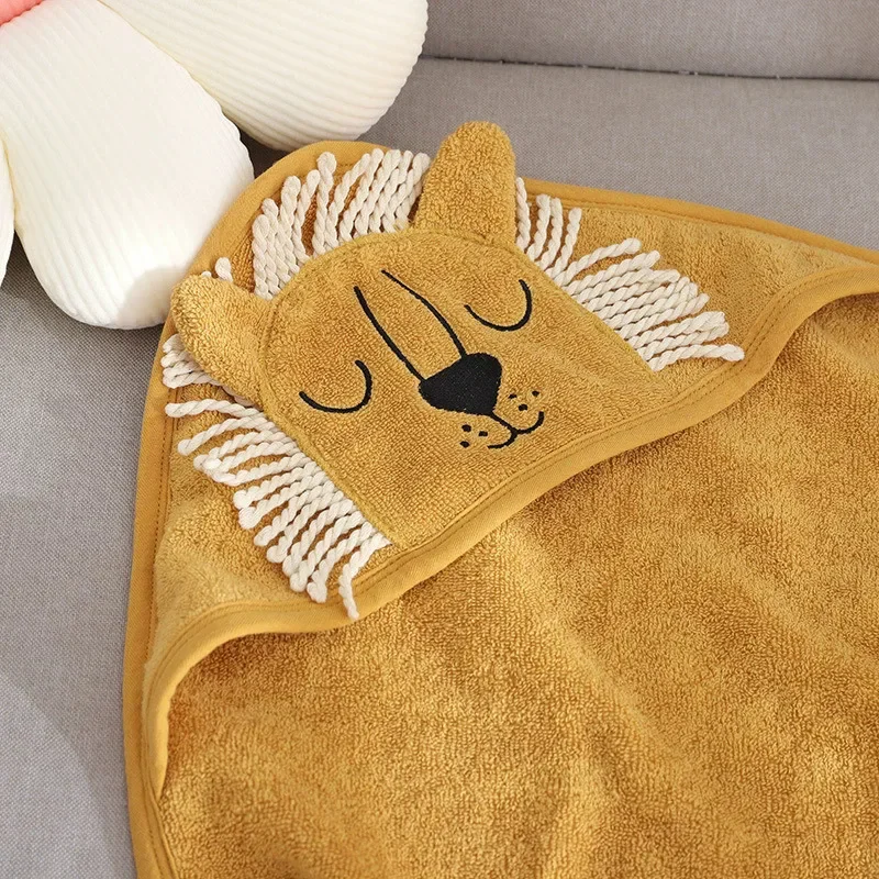 Baby Ins Cotton Bath Towel Children Hooded Towel Cute Cartoon Baby Bathrobe Thickened Absorbent Infant Swaddle Blanket