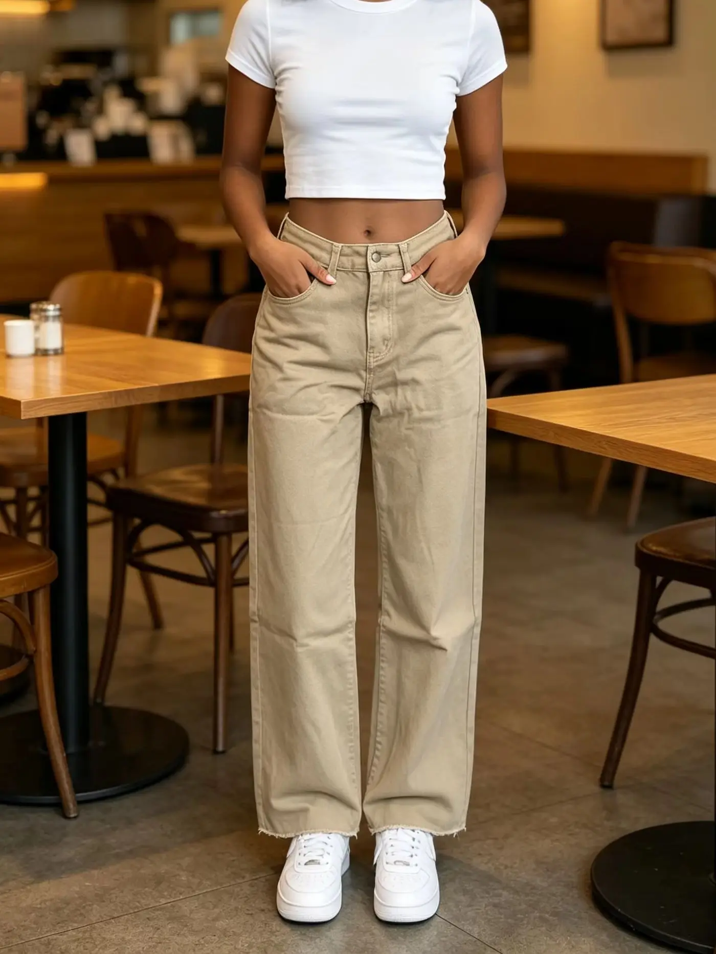 Women Women Spring Autumn Khaki Denim Wide Leg Pants American Casual High Waist Raw Edge Slimming Jeans - Aliexpress Deal