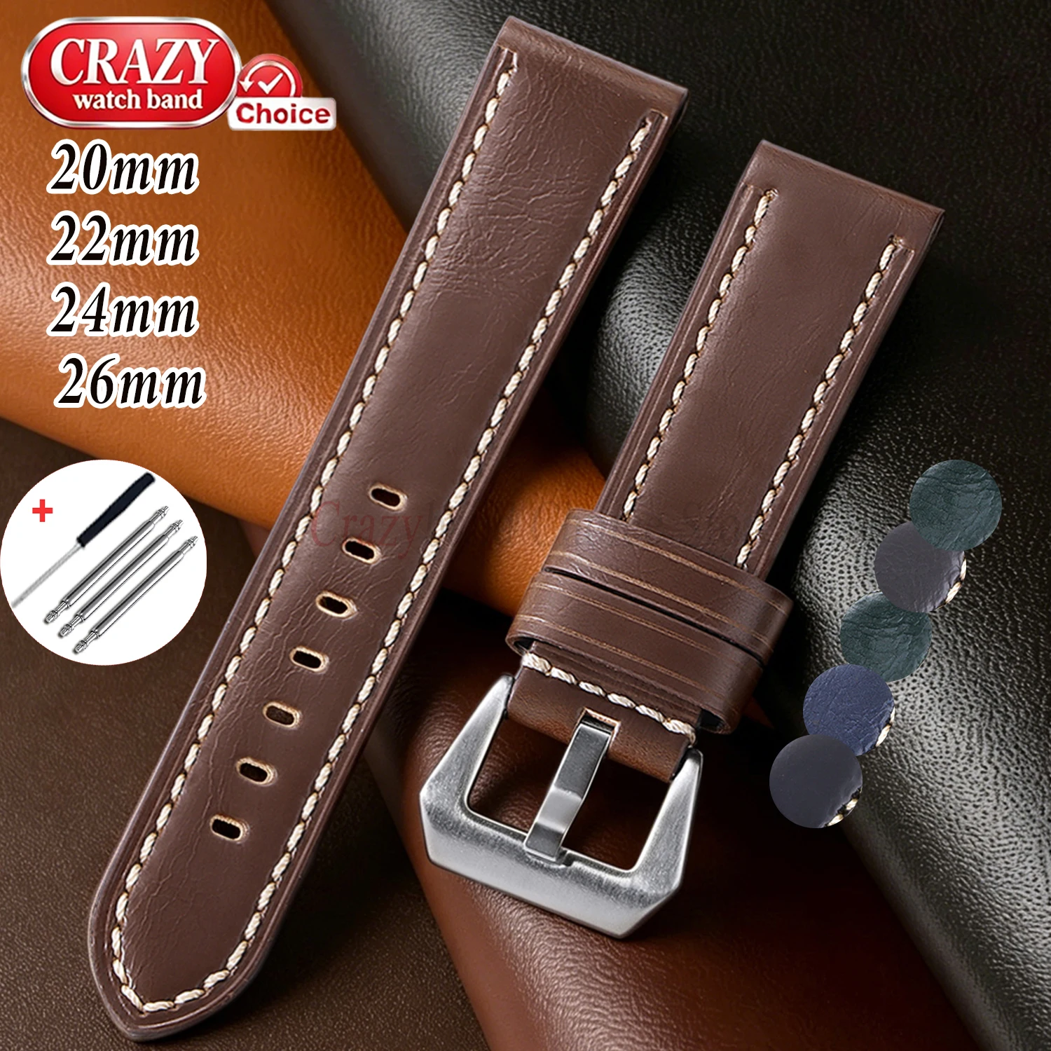 Leather Watch Band Men - 20mm 22mm 24mm 26mm 방수 정품
