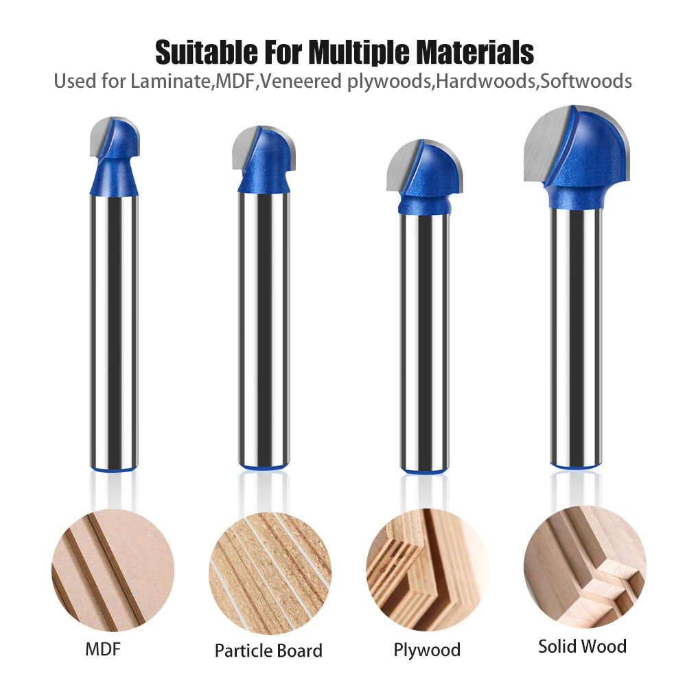 6mm 1/4in Shank Ball Nose Router Bit Round Nose Cove Box Bit Carbide Wood Milling Cutter Woodworking Tools